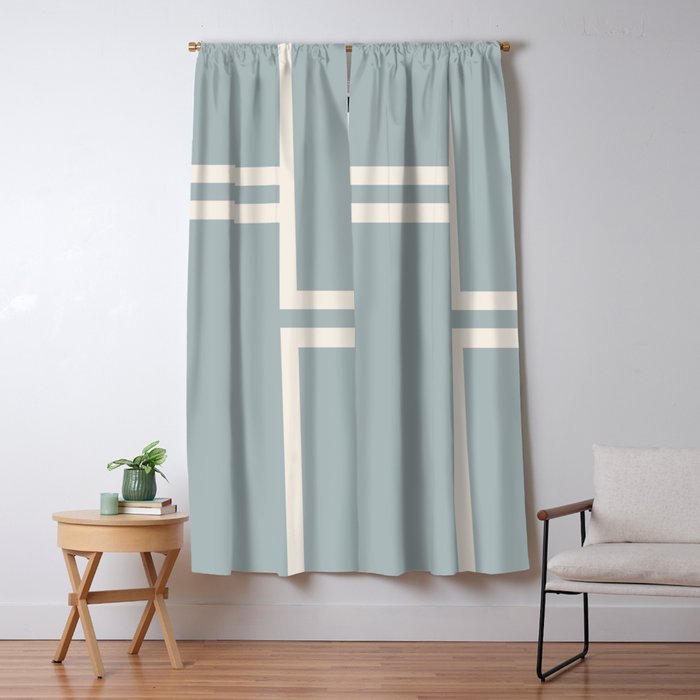 Soft Deco Minimalist Pattern in Light Blue-Gray and Cream Window Curtain Gallery Image 5