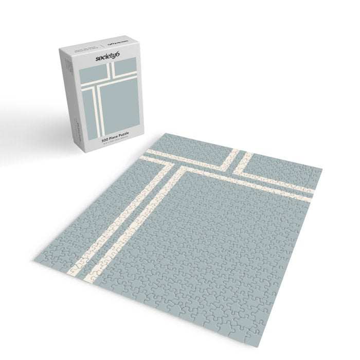 Soft Deco Minimalist Pattern in Light Blue-Gray and Cream Jigsaw Puzzle Gallery Image 2