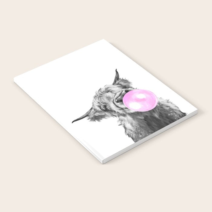 Bubble Gum Highland Cow Black and White Notebook Gallery Image 1