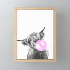 Bubble Gum Highland Cow Black and White Mini Art Print Gallery Image 1