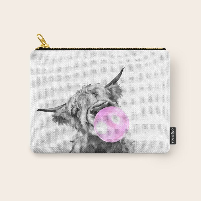 Bubble Gum Highland Cow Black and White Carry All Pouch Gallery Image 1