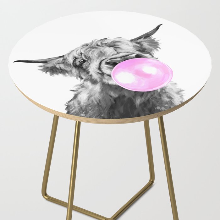 Bubble Gum Highland Cow Black and White Side Table Gallery Image 2