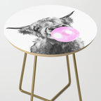 Bubble Gum Highland Cow Black and White Side Table Gallery Image 2