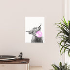 Bubble Gum Highland Cow Black and White Poster Gallery Image 2