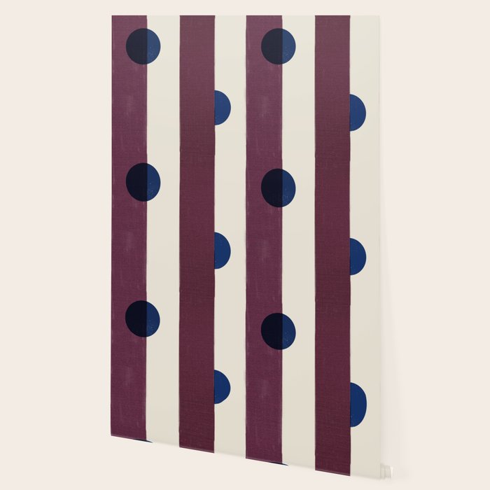 Burgundy Stripes and Navy Dots Modern Pattern Wallpaper Gallery Image 2
