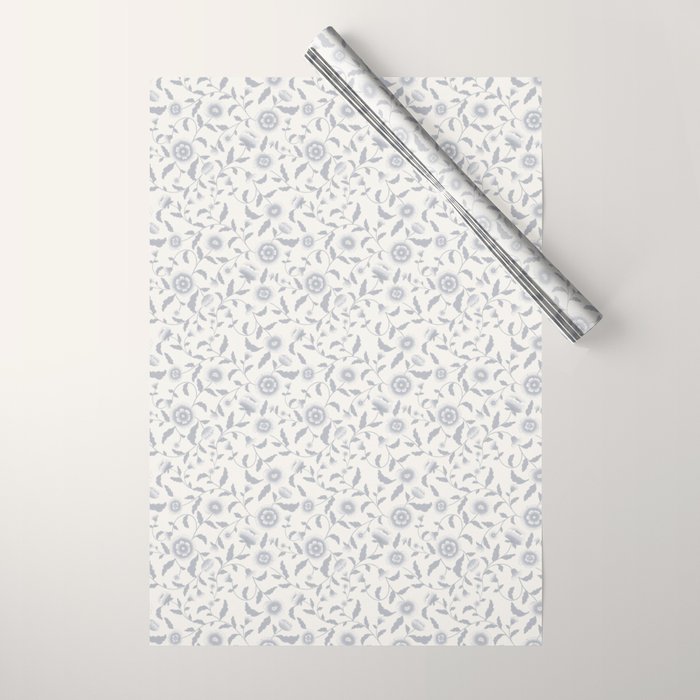 Vintage Trailing Floral - Blue and White Wrapping Paper Gallery Image 1