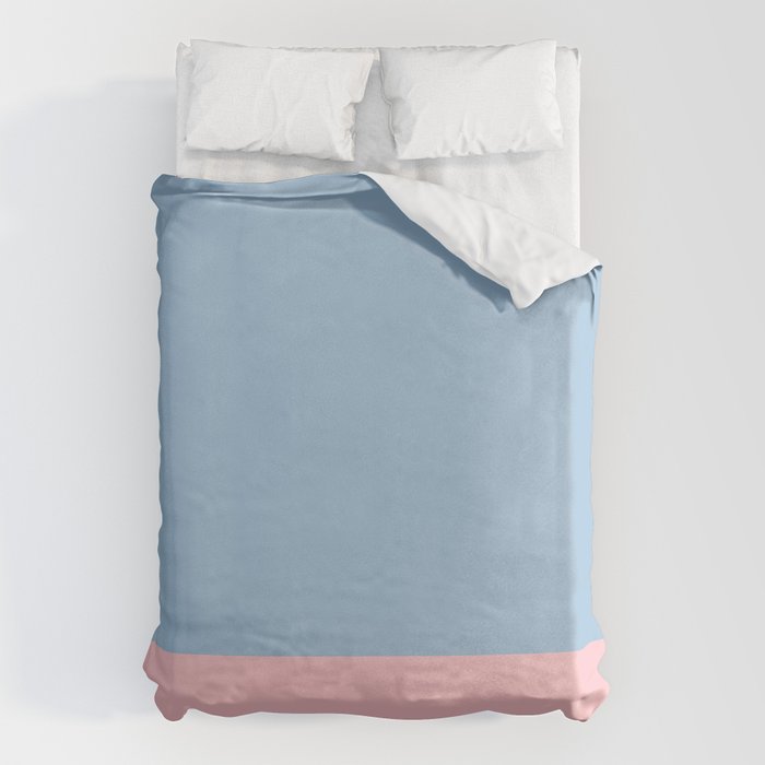 Minimalist Color Block Cuffed Solid in Pastel Light Blue and Baby Pink Duvet Cover Gallery Image 6