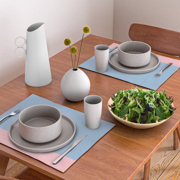 Minimalist Color Block Cuffed Solid in Pastel Light Blue and Baby Pink Placemat Gallery Image 2