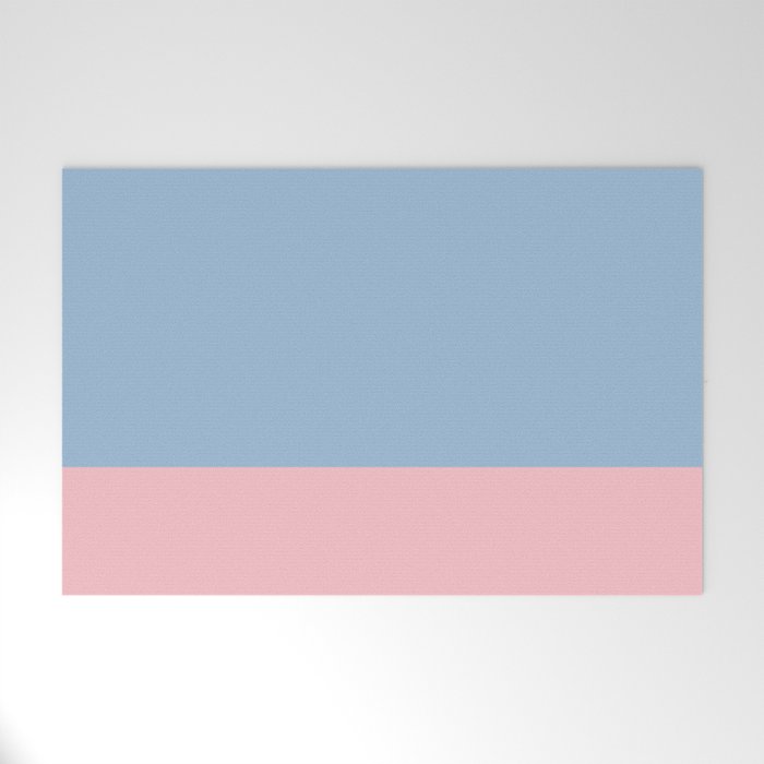Minimalist Color Block Cuffed Solid in Pastel Light Blue and Baby Pink Welcome Mat Gallery Image 1