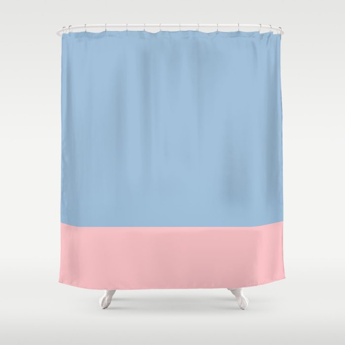 Minimalist Color Block Cuffed Solid in Pastel Light Blue and Baby Pink Shower Curtain Gallery Image 1