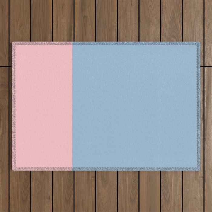 Minimalist Color Block Cuffed Solid in Pastel Light Blue and Baby Pink Outdoor Rug Gallery Image 1