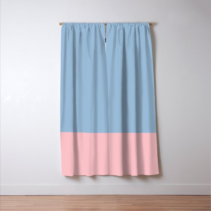 Minimalist Color Block Cuffed Solid in Pastel Light Blue and Baby Pink Window Curtain Gallery Image 3