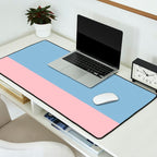 Minimalist Color Block Cuffed Solid in Pastel Light Blue and Baby Pink Desk Mat Gallery Image 2