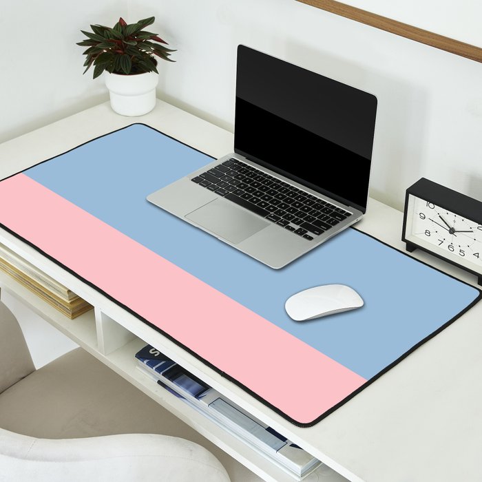 Minimalist Color Block Cuffed Solid in Pastel Light Blue and Baby Pink Desk Mat Gallery Image 2