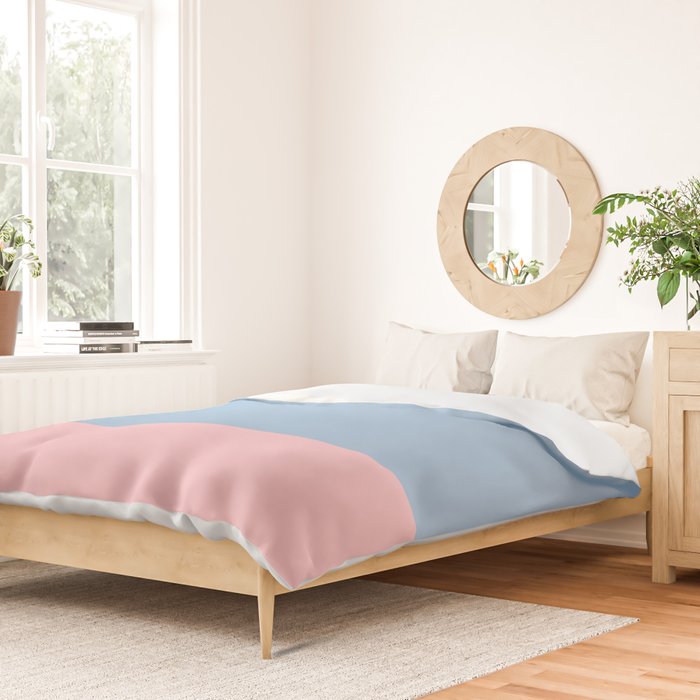 Minimalist Color Block Cuffed Solid in Pastel Light Blue and Baby Pink Duvet Cover Gallery Image 2