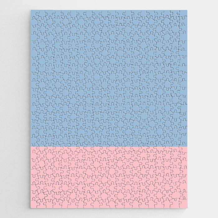 Minimalist Color Block Cuffed Solid in Pastel Light Blue and Baby Pink Jigsaw Puzzle Gallery Image 1