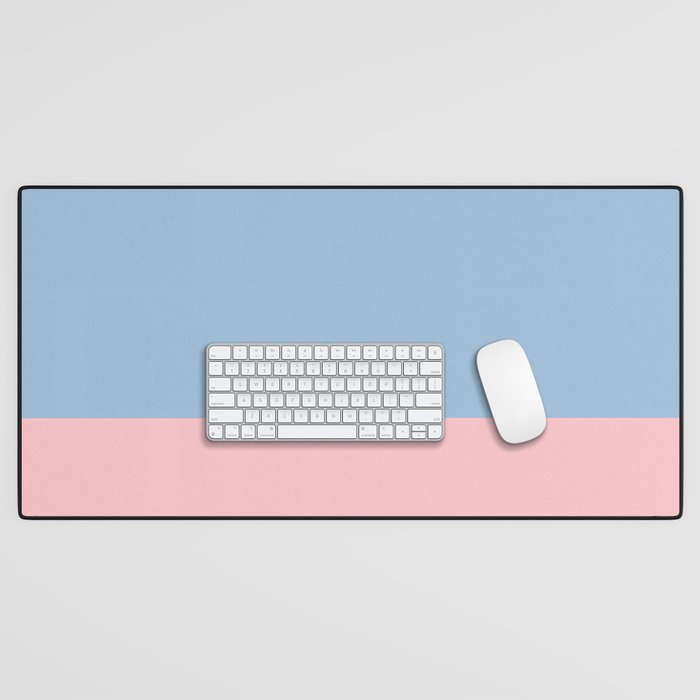 Minimalist Color Block Cuffed Solid in Pastel Light Blue and Baby Pink Desk Mat Gallery Image 1