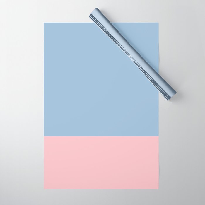 Minimalist Color Block Cuffed Solid in Pastel Light Blue and Baby Pink Wrapping Paper Gallery Image 1