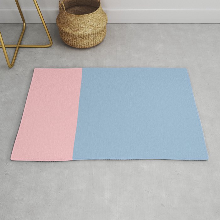 Minimalist Color Block Cuffed Solid in Pastel Light Blue and Baby Pink Rug Gallery Image 1