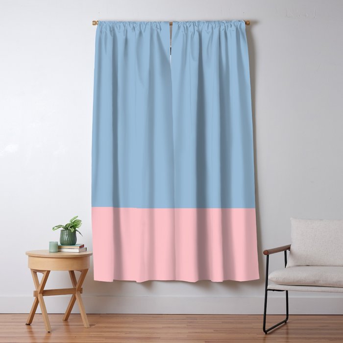 Minimalist Color Block Cuffed Solid in Pastel Light Blue and Baby Pink Window Curtain Gallery Image 1