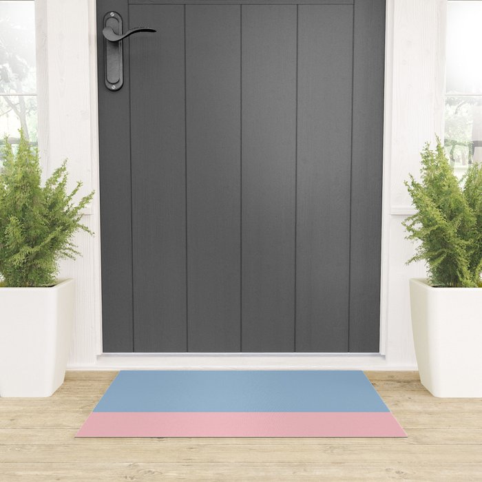 Minimalist Color Block Cuffed Solid in Pastel Light Blue and Baby Pink Welcome Mat Gallery Image 3