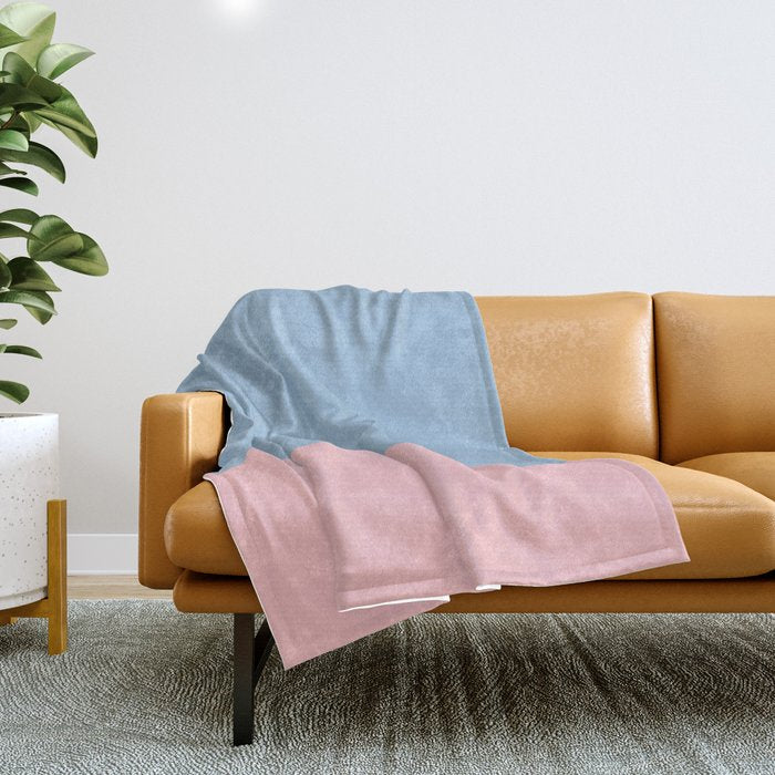 Minimalist Color Block Cuffed Solid in Pastel Light Blue and Baby Pink Throw Blanket Gallery Image 1