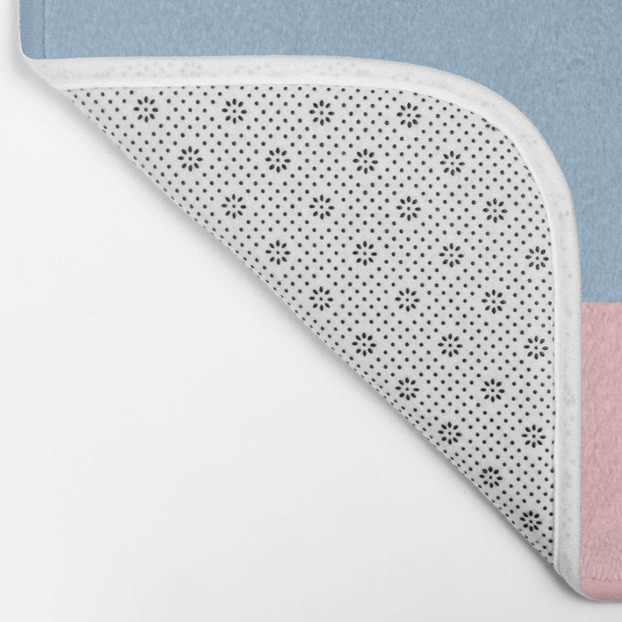 Minimalist Color Block Cuffed Solid in Pastel Light Blue and Baby Pink Bath Mat Gallery Image 2