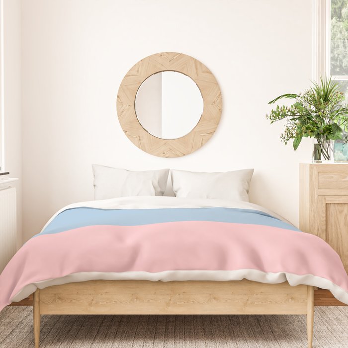 Minimalist Color Block Cuffed Solid in Pastel Light Blue and Baby Pink Duvet Cover Gallery Image 3