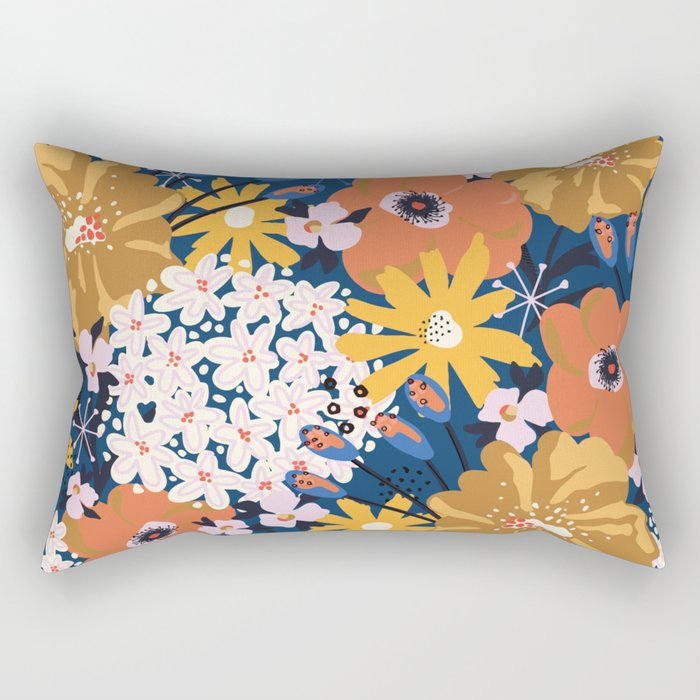 Flowers Hydrangena Poppy Blue Pattern Rectangular Pillow Gallery Image 2