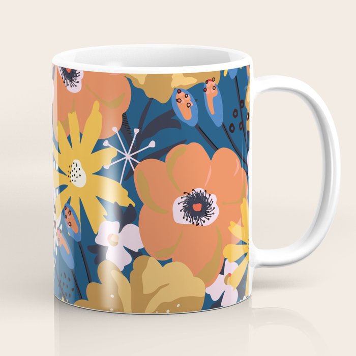 Flowers Hydrangena Poppy Blue Pattern Coffee Mug Gallery Image 1