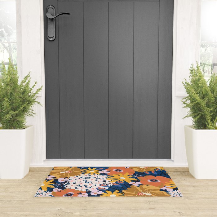 Flowers Hydrangena Poppy Blue Pattern Welcome Mat Gallery Image 3