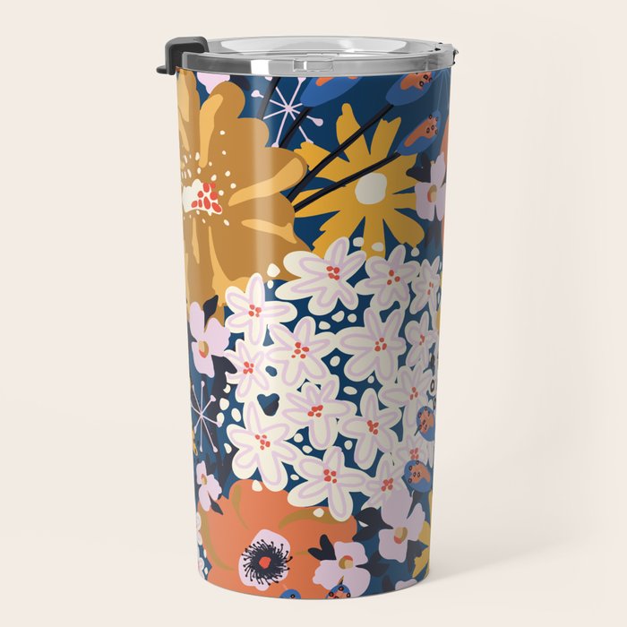 Flowers Hydrangena Poppy Blue Pattern Travel Mug Gallery Image 3