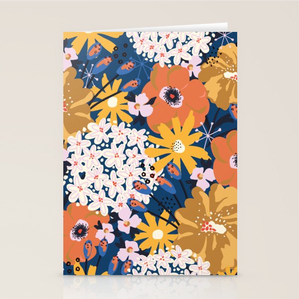 Flowers Hydrangena Poppy Blue Pattern Stationery Card Gallery Image 2