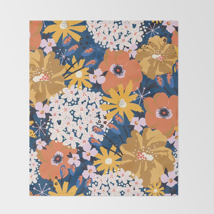 Flowers Hydrangena Poppy Blue Pattern Throw Blanket Gallery Image 2