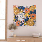 Flowers Hydrangena Poppy Blue Pattern Wall Tapestry Gallery Image 2
