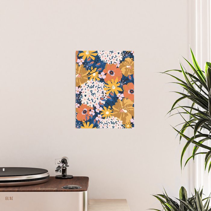 Flowers Hydrangena Poppy Blue Pattern Poster Gallery Image 2