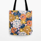 Flowers Hydrangena Poppy Blue Pattern Tote Bag Gallery Image 1