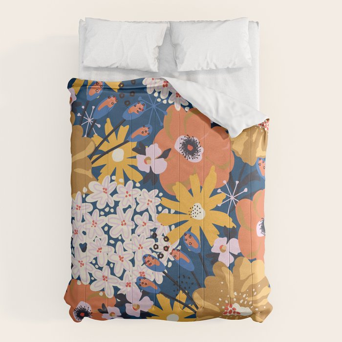 Flowers Hydrangena Poppy Blue Pattern Comforter Gallery Image 1