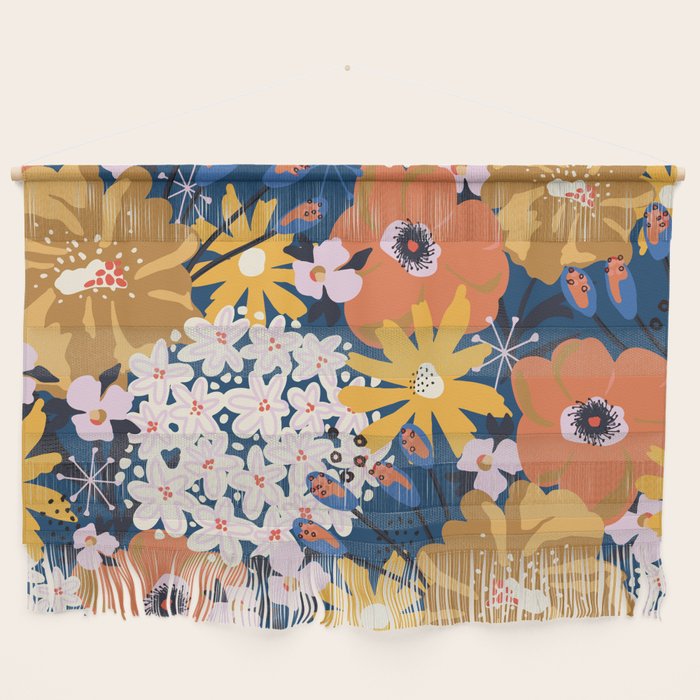 Flowers Hydrangena Poppy Blue Pattern Wall Hanging Gallery Image 1