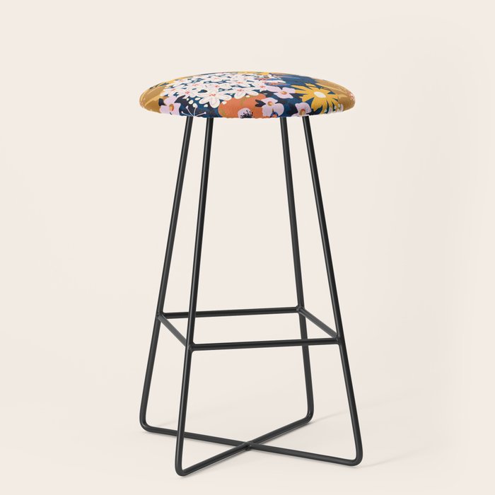 Flowers Hydrangena Poppy Blue Pattern Stool Gallery Image 1