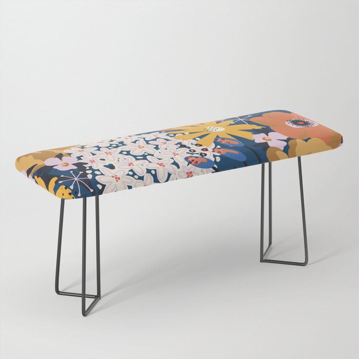 Flowers Hydrangena Poppy Blue Pattern Bench Gallery Image 1