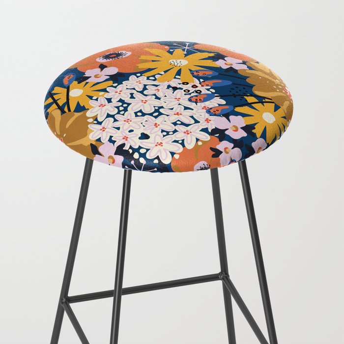 Flowers Hydrangena Poppy Blue Pattern Stool Gallery Image 2
