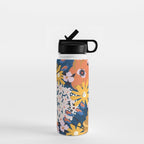 Flowers Hydrangena Poppy Blue Pattern Water Bottle Gallery Image 1