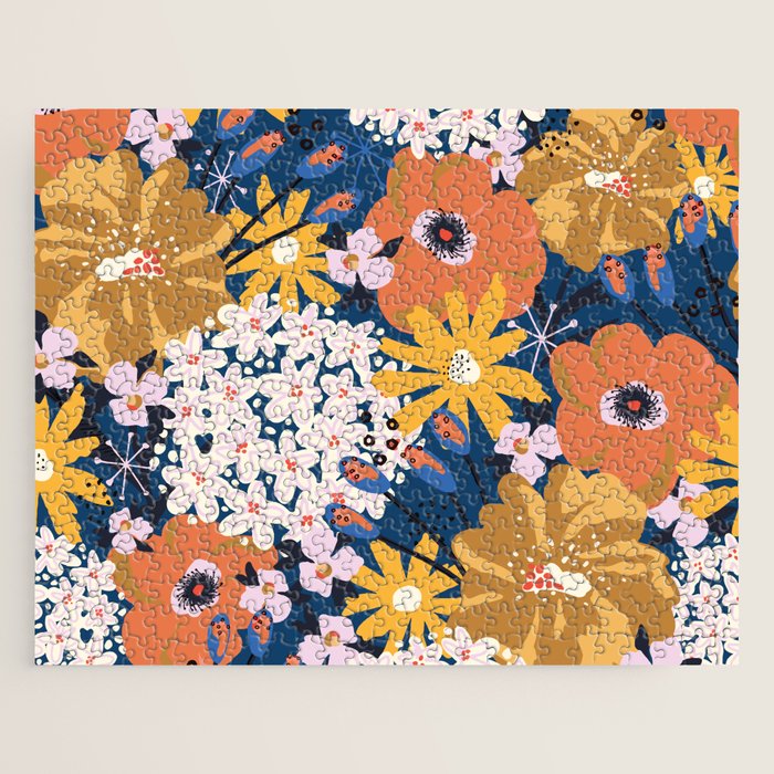 Flowers Hydrangena Poppy Blue Pattern Jigsaw Puzzle Gallery Image 1
