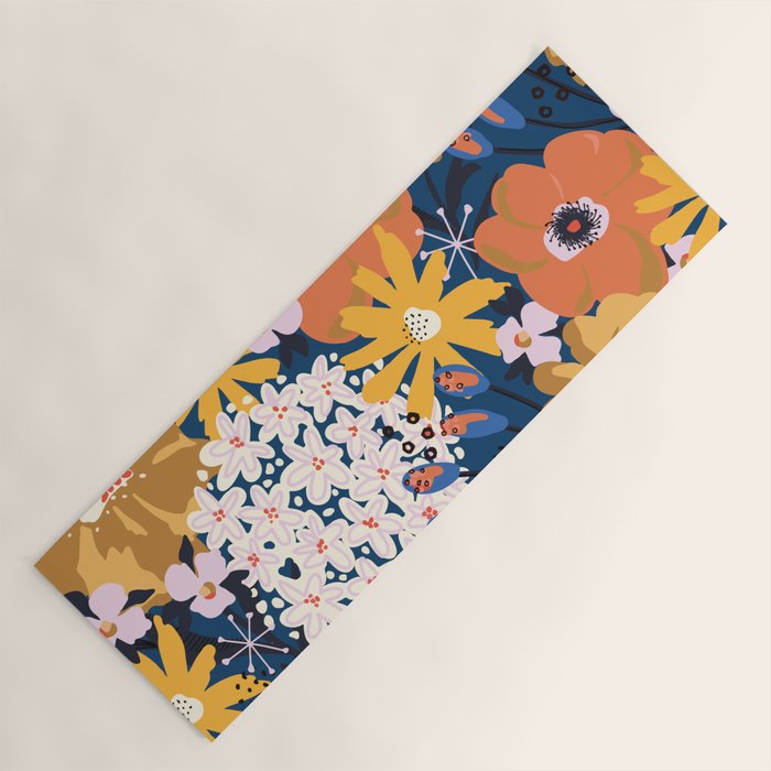 Flowers Hydrangena Poppy Blue Pattern Yoga Mat Gallery Image 1