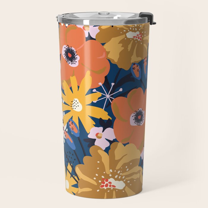 Flowers Hydrangena Poppy Blue Pattern Travel Mug Gallery Image 2
