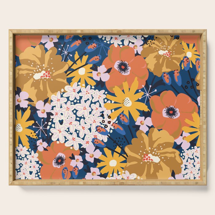 Flowers Hydrangena Poppy Blue Pattern Serving Tray Gallery Image 1
