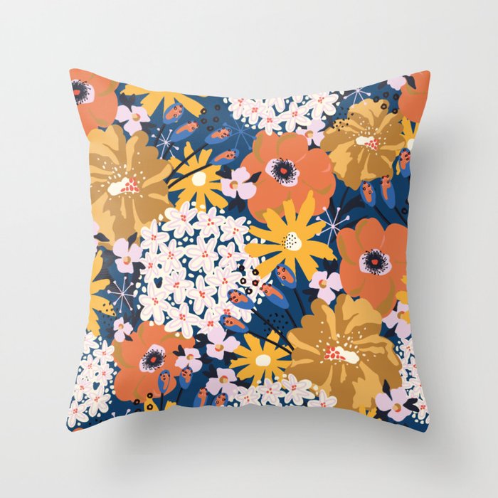 Flowers Hydrangena Poppy Blue Pattern Throw Pillow Gallery Image 6