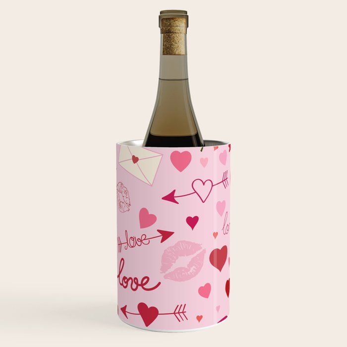 Pink valentine's Day with Kisses, Cupcakes and Roses Wine Chiller Gallery Image 3