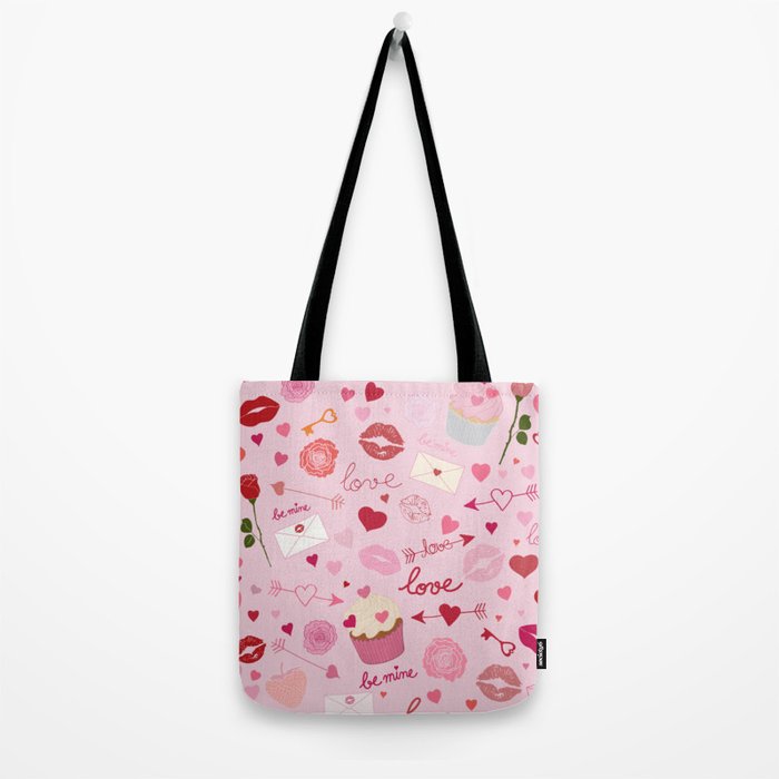 Pink valentine's Day with Kisses, Cupcakes and Roses Tote Bag Gallery Image 2
